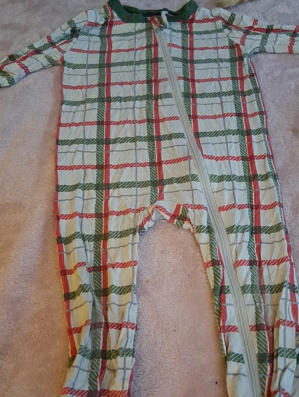 Kyte BABY Red & Green Plaid Zip Footed Pajamas